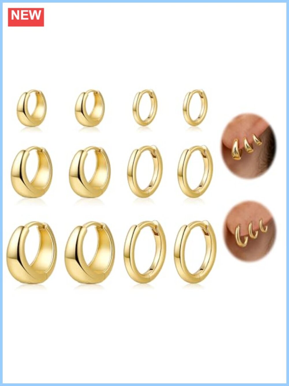 6 Pairs Small Gold Plated Huggie Hoop Earrings 14K Hypoallergenic Cartilage